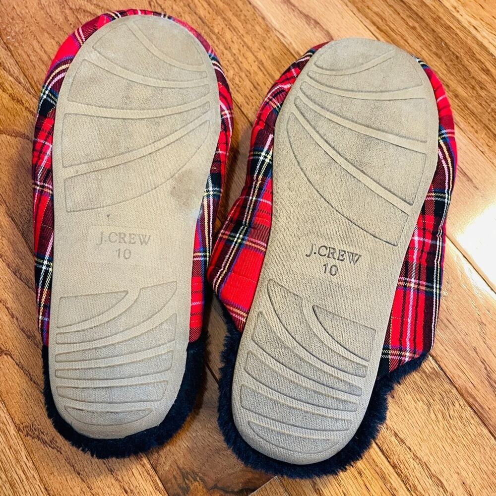 J. Crew Tartan Plaid Sherpa Lined Slippers Red Size 10 - Picture 5 of 5
